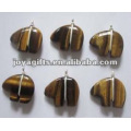 Tiger eye Gemstone Stone Bear Pendants with wire wraped